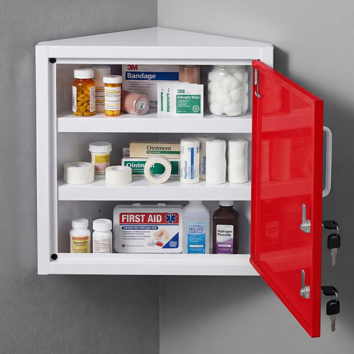 Zonon Corner Wall Cabinet with Lock, White, 21 x 16 x 6 Inch, Right Angle