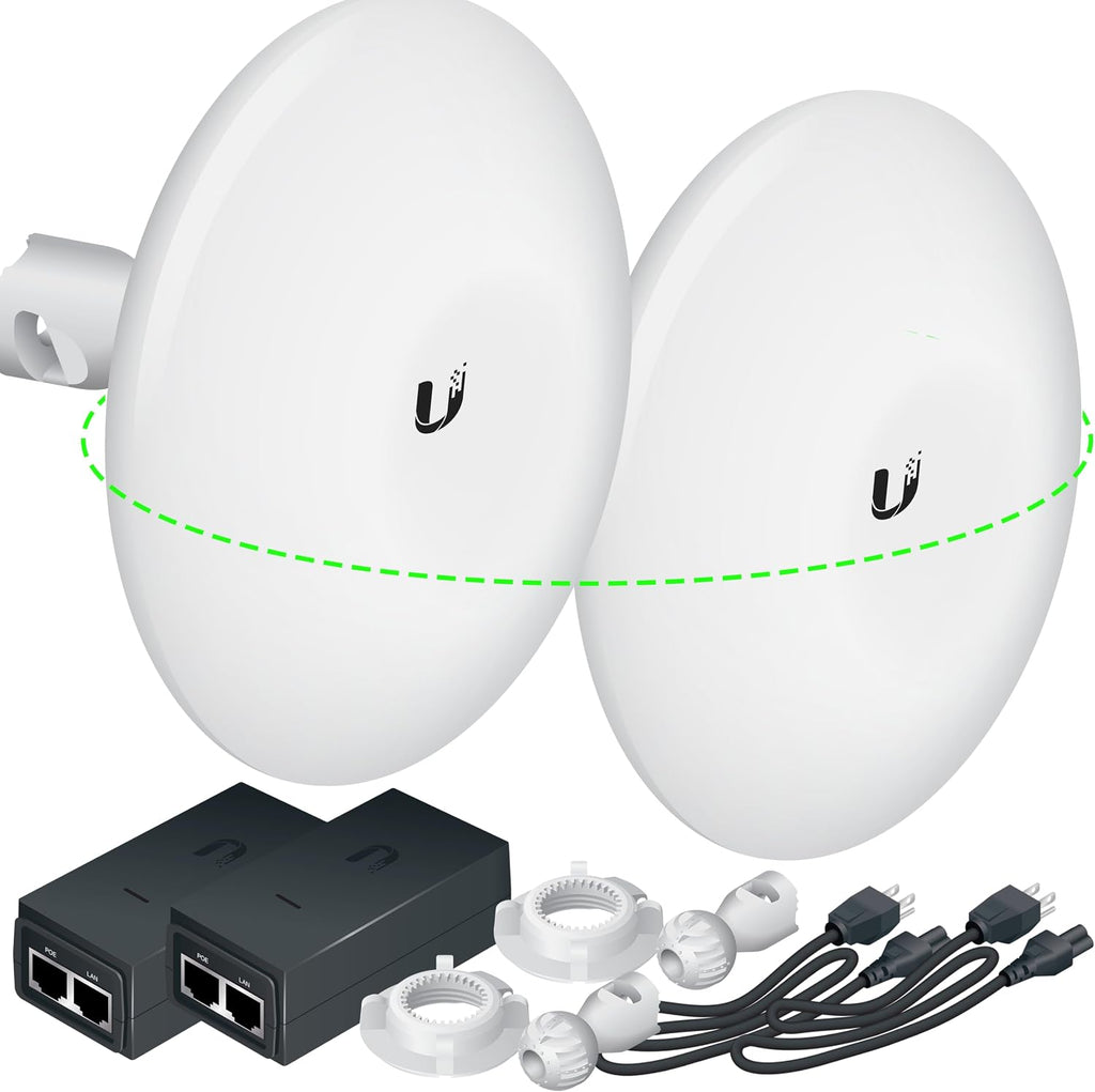 Wireless Bridge Ubiquiti NBE-M5-16 PRE-CONFIGURED, Bundle of 2 Ubiquiti NanoBeam M5, Point to Point Outdoor WiFi Bridge, Plugh and Play, 5GHz, 150+Mbps, 15+km Link Range, Network Bridge