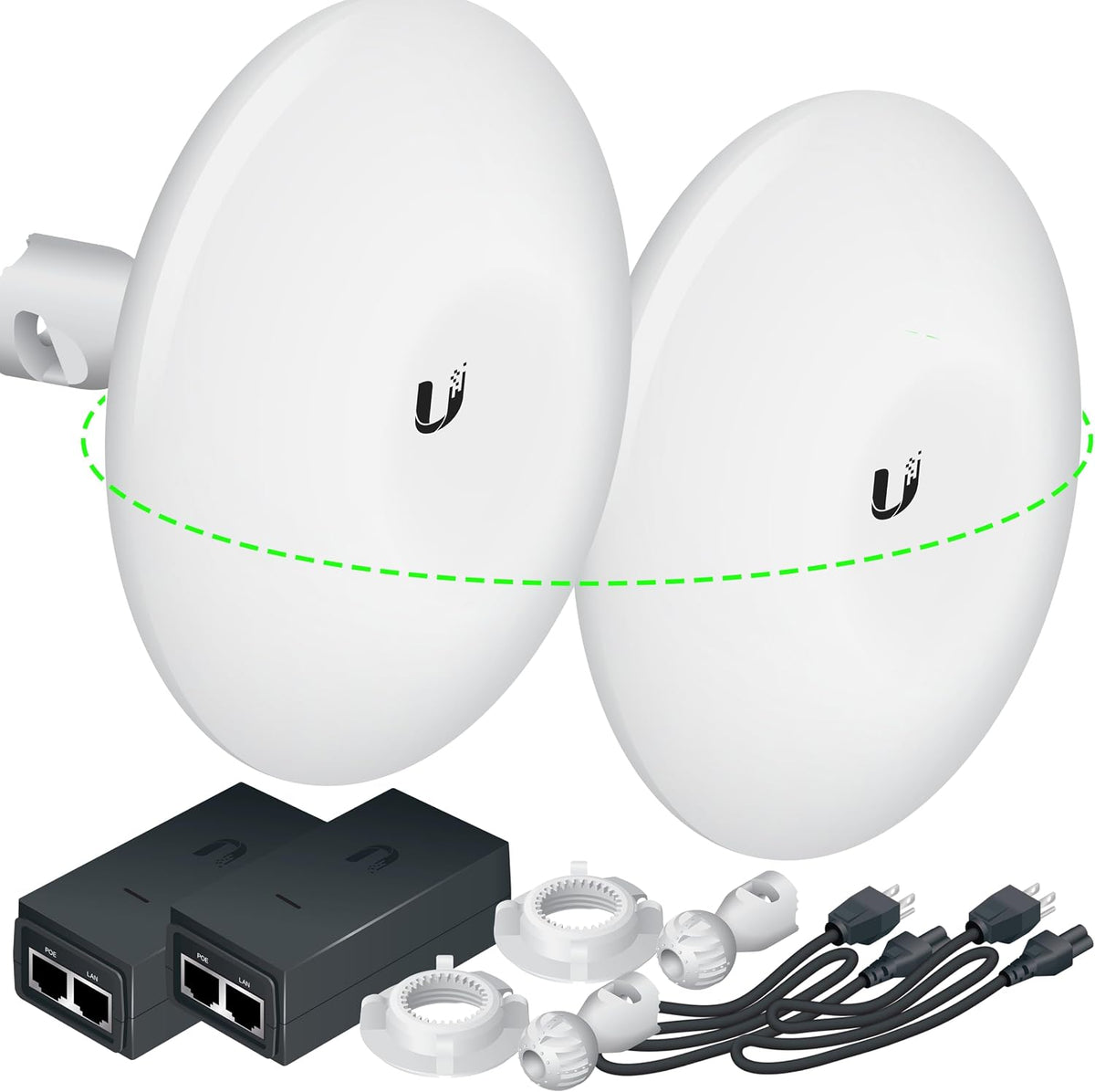 Wireless Bridge Ubiquiti NBE-M5-16 PRE-CONFIGURED, Bundle of 2 Ubiquiti NanoBeam M5, Point to Point Outdoor WiFi Bridge, Plugh and Play, 5GHz, 150+Mbps, 15+km Link Range, Network Bridge