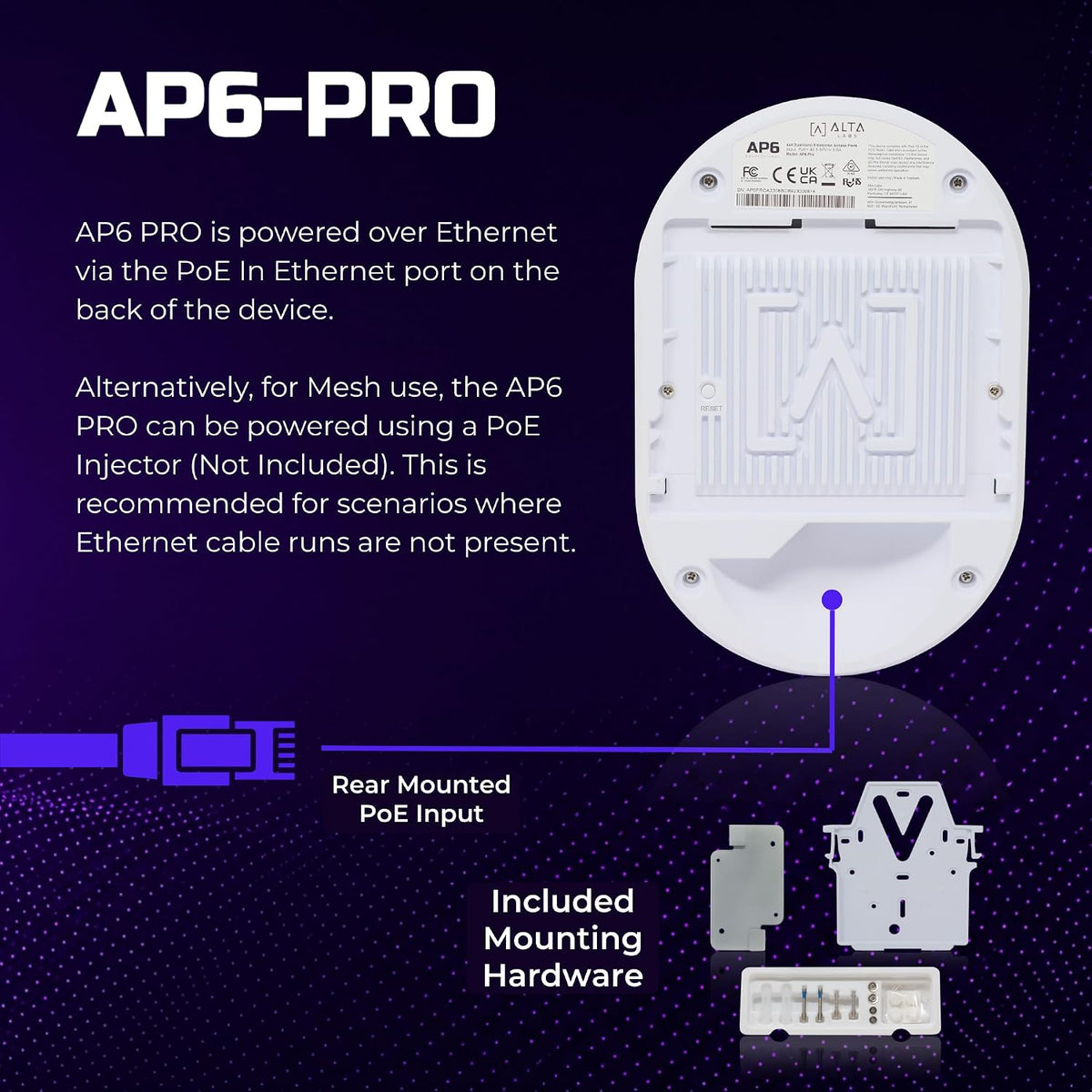 Alta Labs AP6-PRO WiFi 6 Access Point | High Performance 6.3Gbps Wireless Access Point | Seamless Roaming, PoE+, 4096 QAM | IP54 Rated WiFi Access Point | 4x4 MU-MIMO Antennas for Extended Range