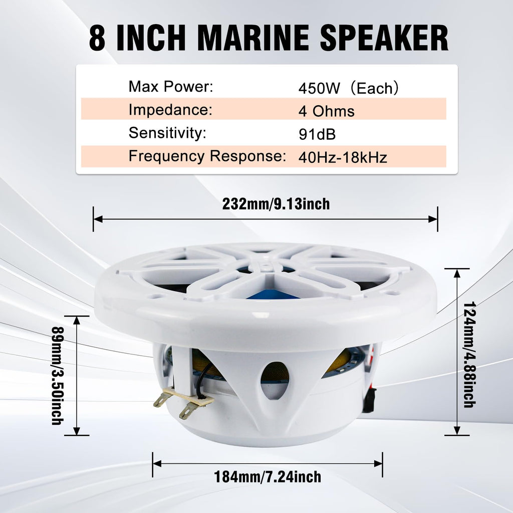 STUDIOFINIX 5.25 Inch 500W Bluetooth Marine Speakers with LED Lights -2 Way Weather Resistant Boat Speakers Perfect for Boats, ATVs, UTVs ï¼Pair,Whiteï¼