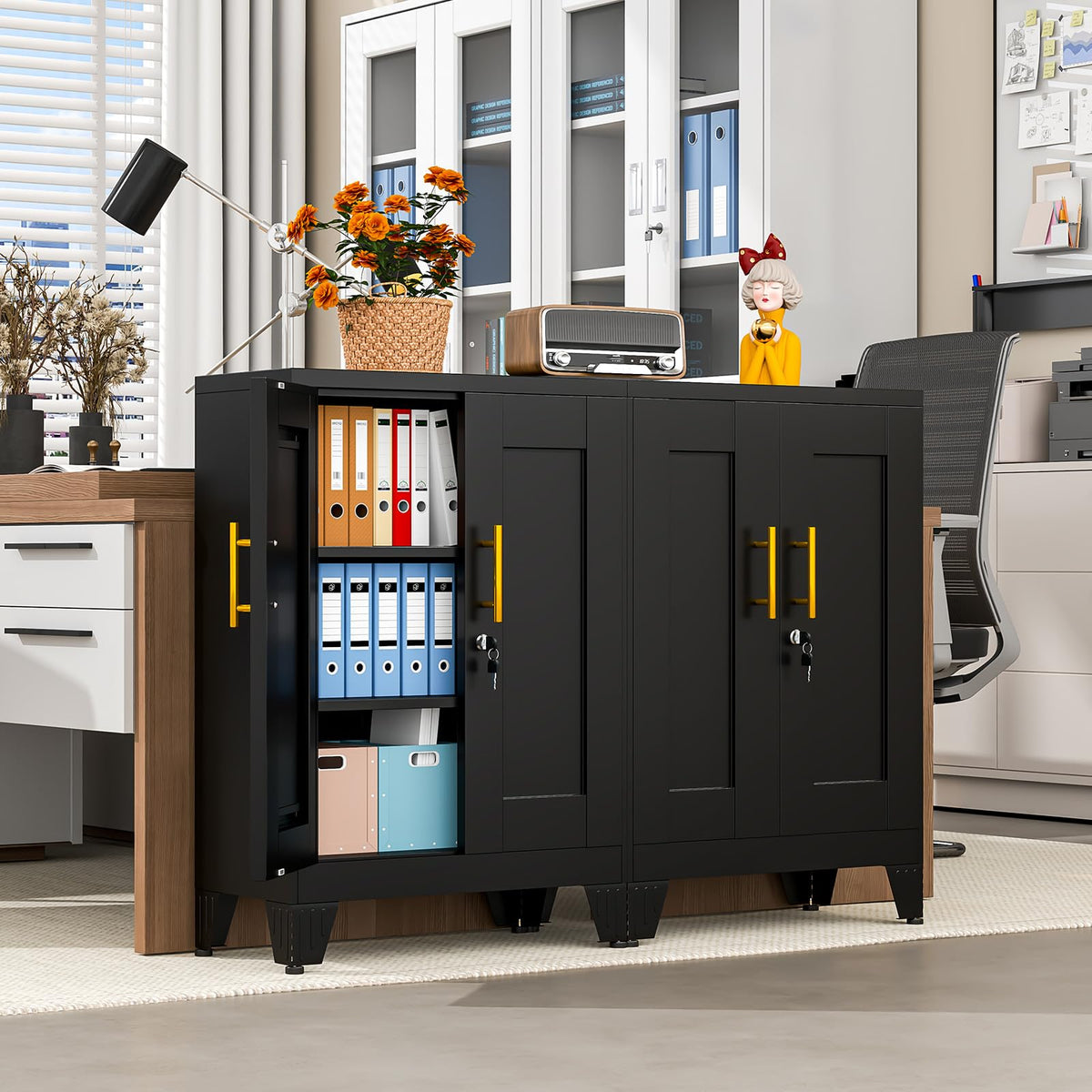 35" Lockable Rolling Metal Storage Cabinet, Steel Employee Storage Locker