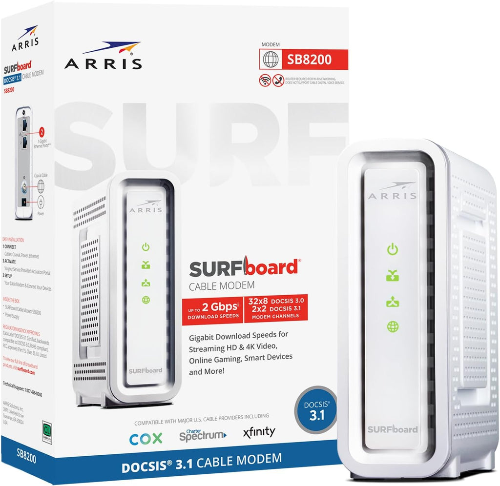 ARRIS SURFboard SB8200 DOCSIS 3.1 Cable Modem | Up to 1 Gbps Plans