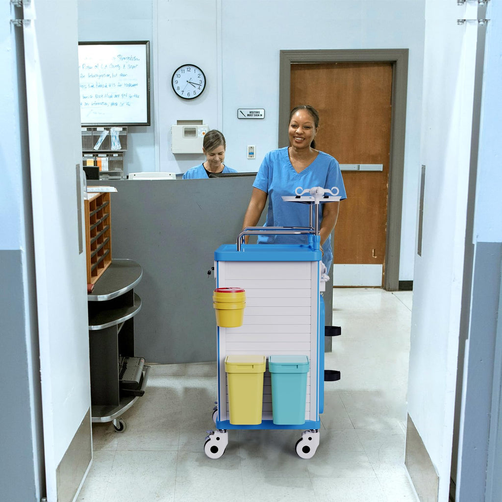 Medical Rolling Crash Cart with Integrated Medical Countertop