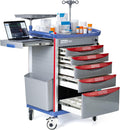 5-Tier Medical Cart with Wheels, Hospital Emergency Rolling Crash Carts with Adjustable IV Pole, Cardiac Board, O2 Holder, Power Strip, Trash Bin - Ideal Nursing Cart for Clinics, Hospitals