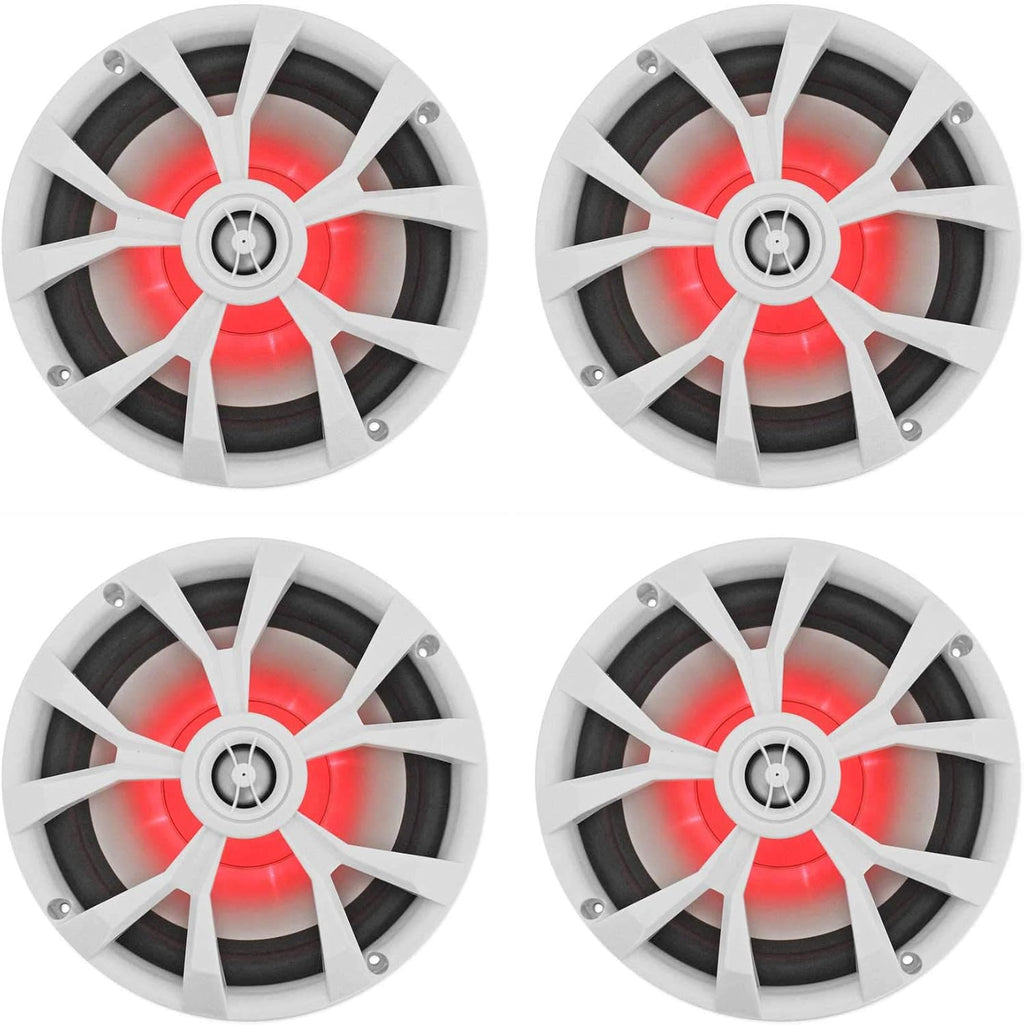 Rockville RKL80MW 8" White 2-Way Marine Boat LED Speakers, 4-Pack