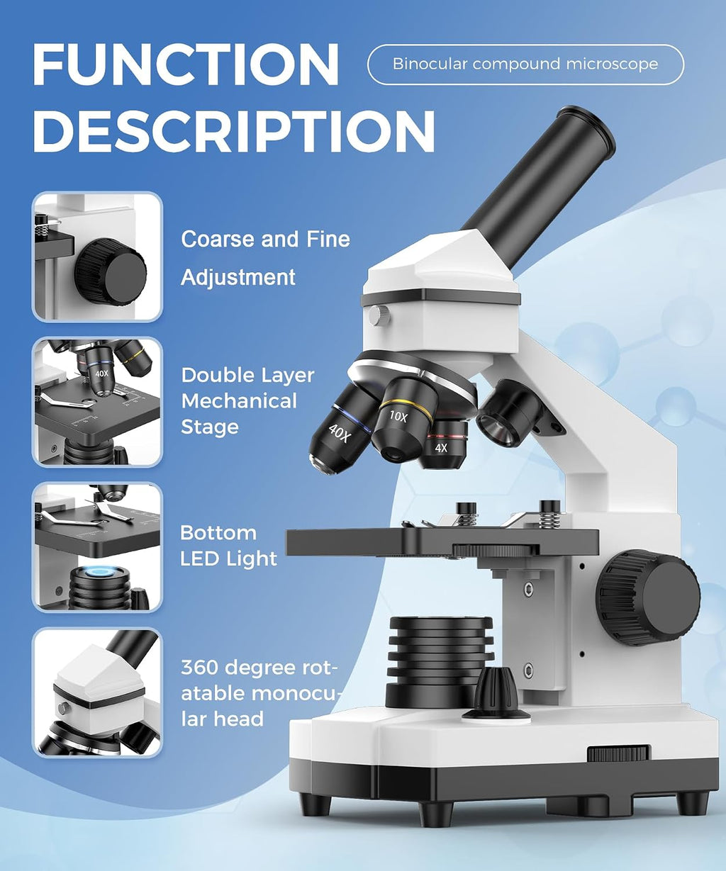 PalliPartners Compound Microscope for Adults & Students, White