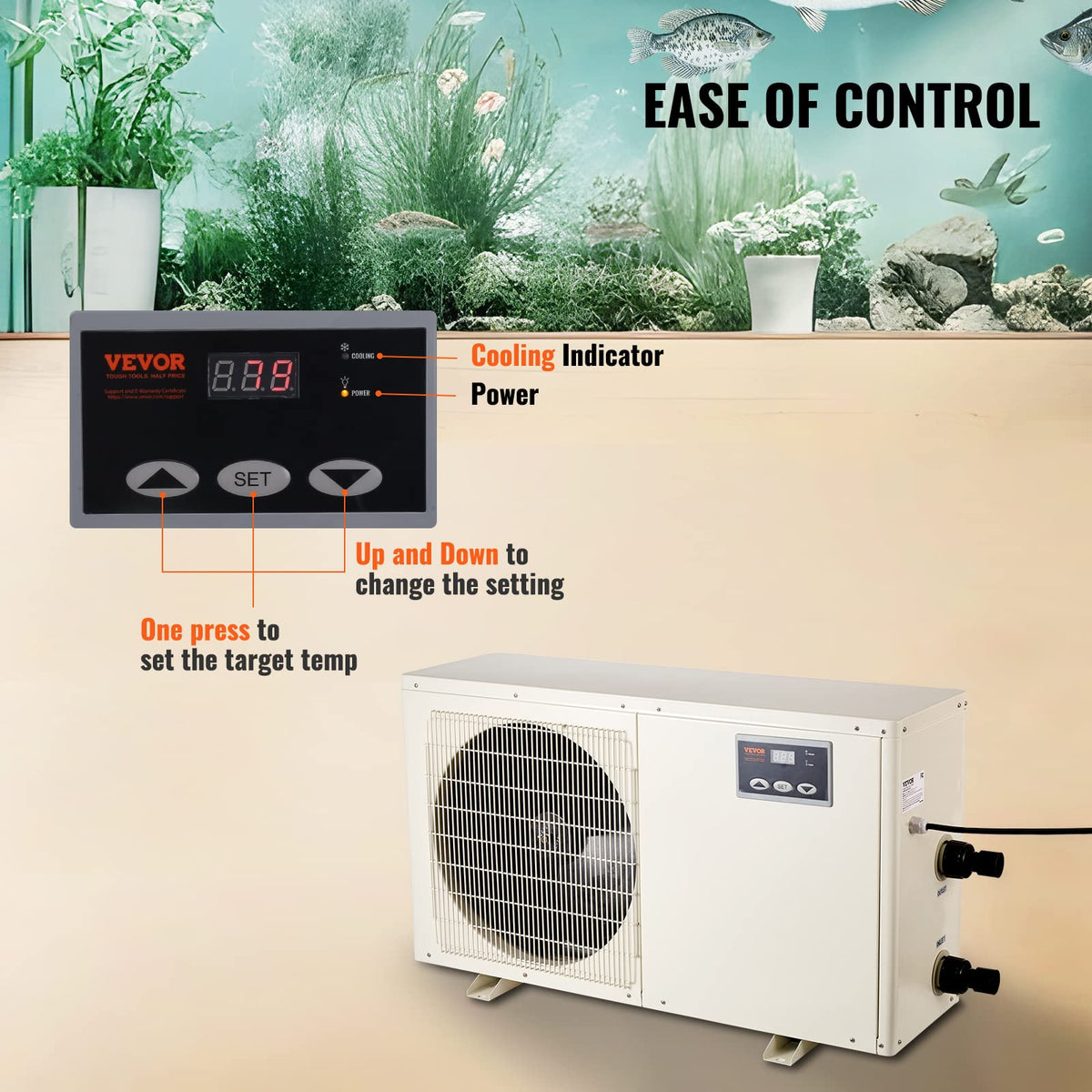 VEVOR Aquarium Chiller 150Gal 1/2HP Quiet Cooler with Titanium Evaporator