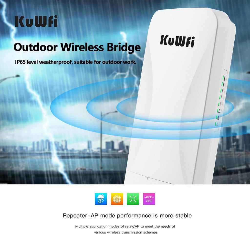 KuWFi Wireless Bridge Point to Point Outdoor 3KM Long Range WiFi Bridge