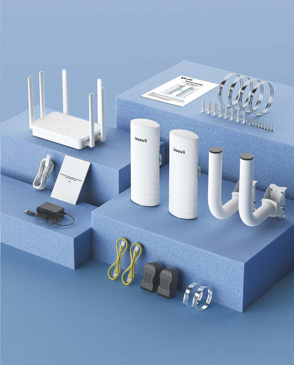 Wireless Bridge Point to Point Outdoor: Ueevii 5.8GHz Dual 100Mbps WiFi Bridge, 2KM Range CPE for Network Extend, PoE Adapter, IP65 Weatherproof, CPE453 for Starlink Garage Barn Shop