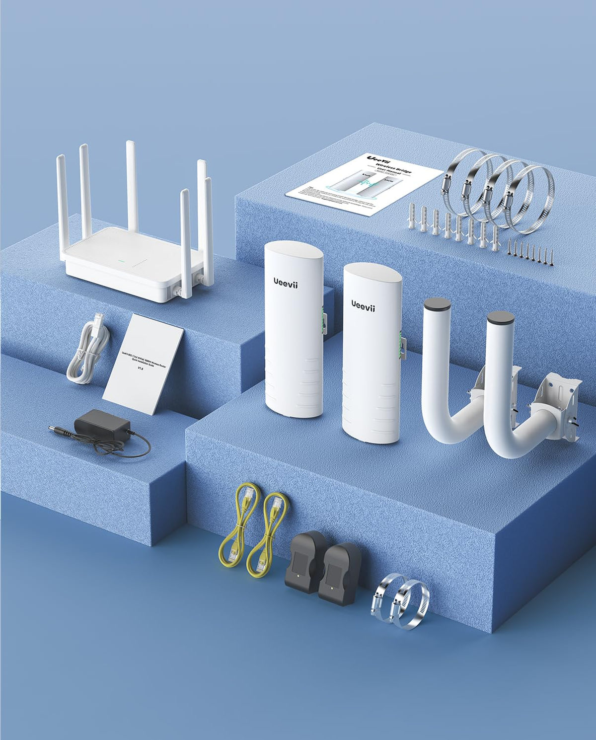 Wireless Bridge Point to Point Outdoor: Ueevii 5.8GHz Dual 100Mbps WiFi Bridge, 2KM Range CPE for Network Extend, PoE Adapter, IP65 Weatherproof, CPE453 for Starlink Garage Barn Shop