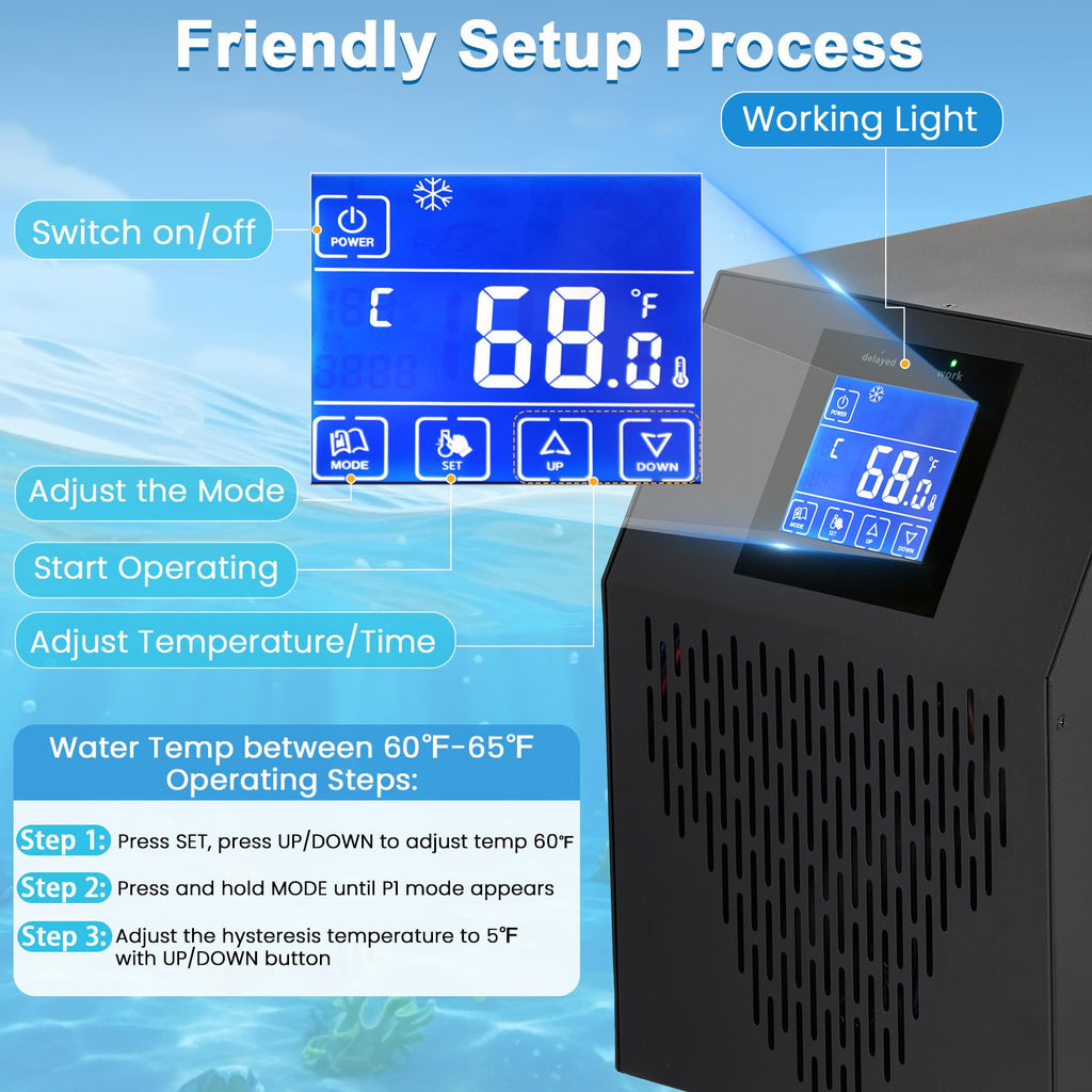 Aquarium Chiller 42 Gal, 1/10 HP Fish Tank Water Chiller Machine