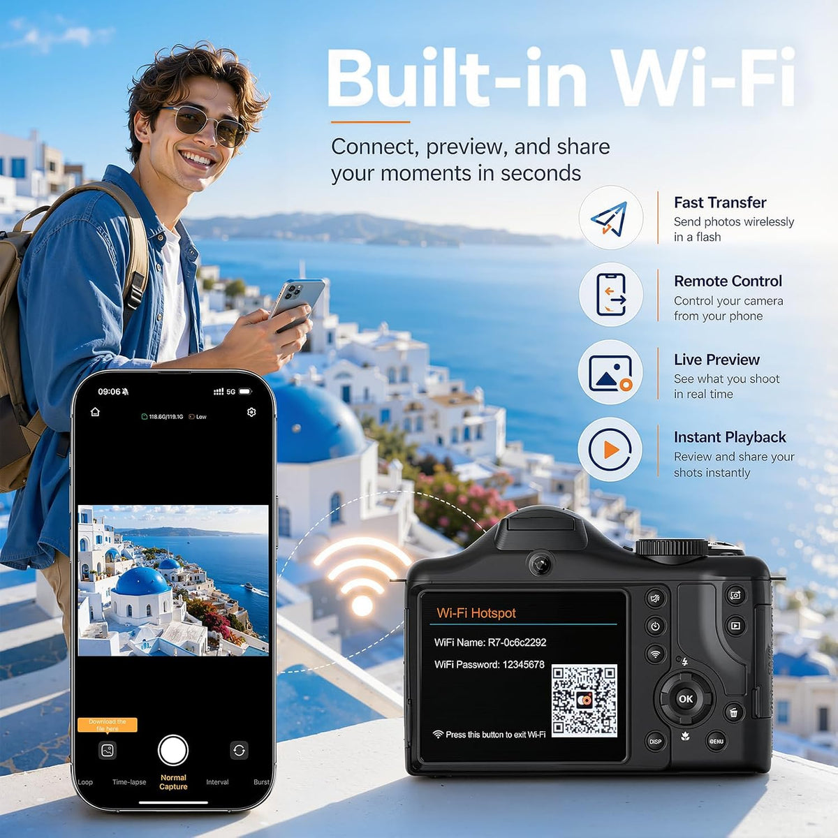 Vlogging Camera with Dual-View Recording, WiFi & Dual Cameras, 2000mAh, 8K