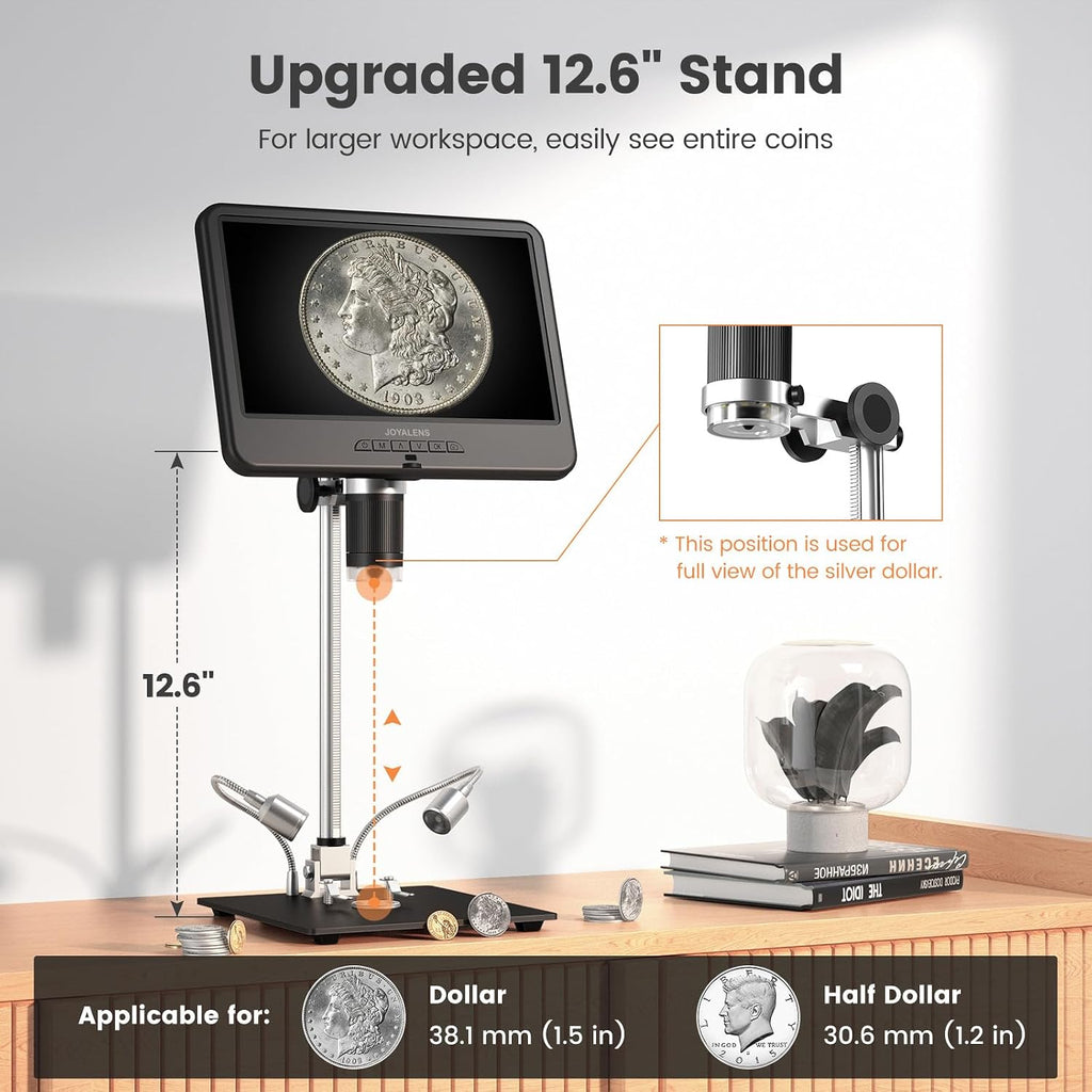 JL210 10.1'' Digital Microscope Full View Silver Coin Magnifier for Adults