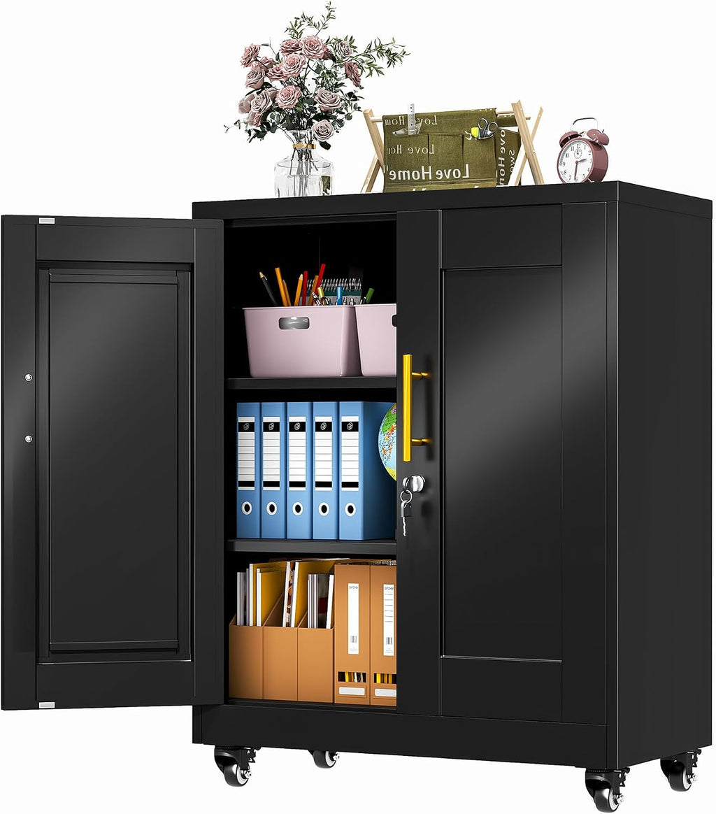 35" Lockable Rolling Metal Storage Cabinet, Steel Employee Storage Locker