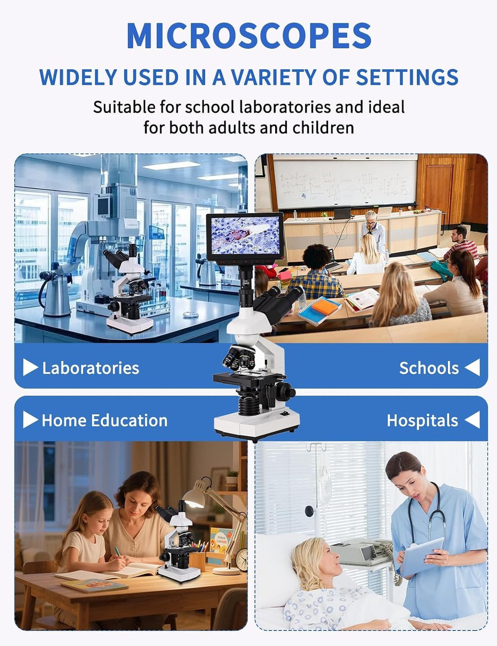 Microscope for Adult,with7'' HD Display,WF10&25X Eyepieces,40-5000X Magnification,Dual Mechanical Stages and Abbe Condenser,Includes 40 PCS Specimens,Suitable for Labs & Schools