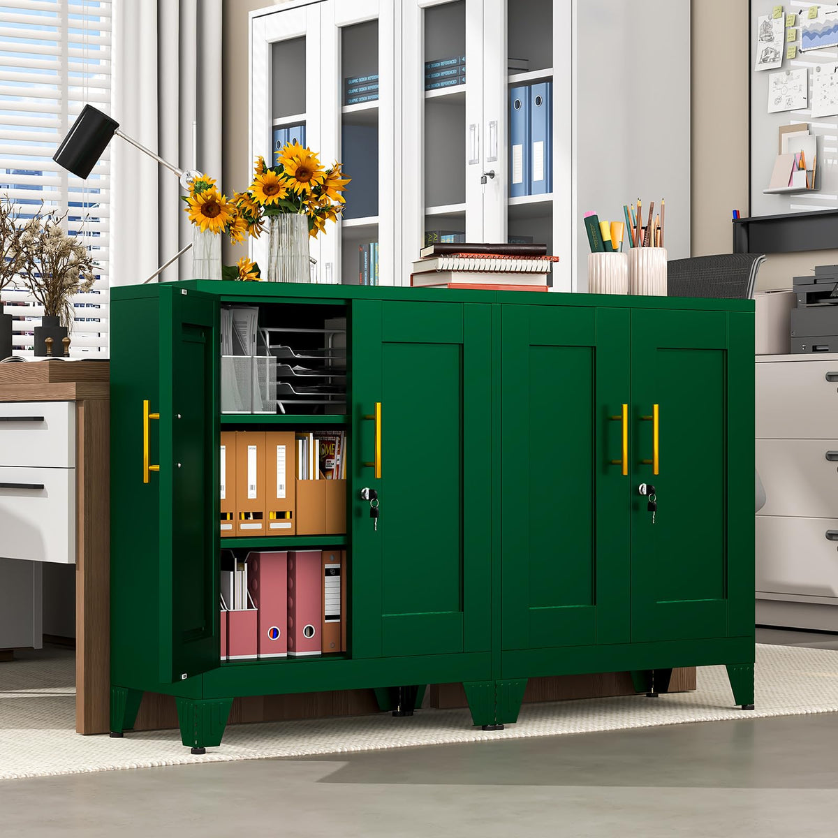 35" Lockable Rolling Metal Storage Cabinet, Steel Employee Storage Locker
