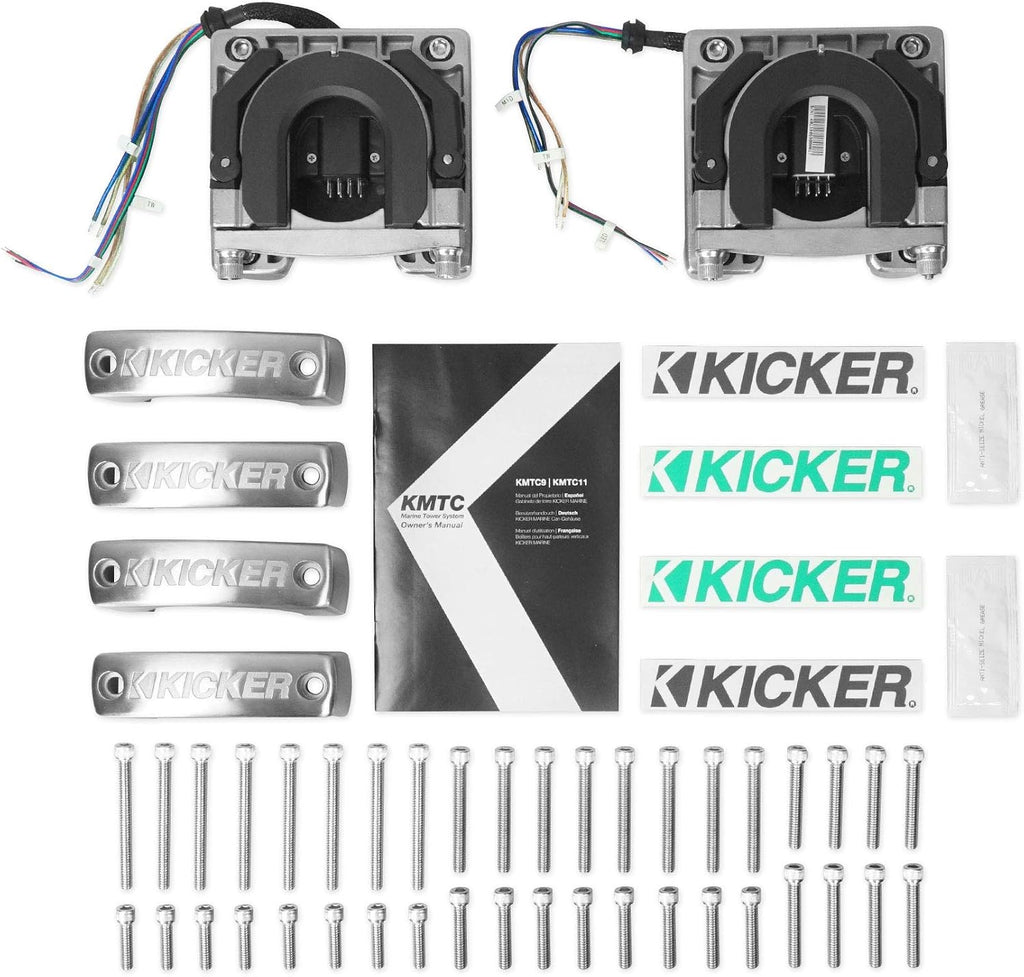 Kicker KMTC11 HLCD 11" Wakeboard Tower Speakers+6 8" LED Speakers+8-Channel Amp
