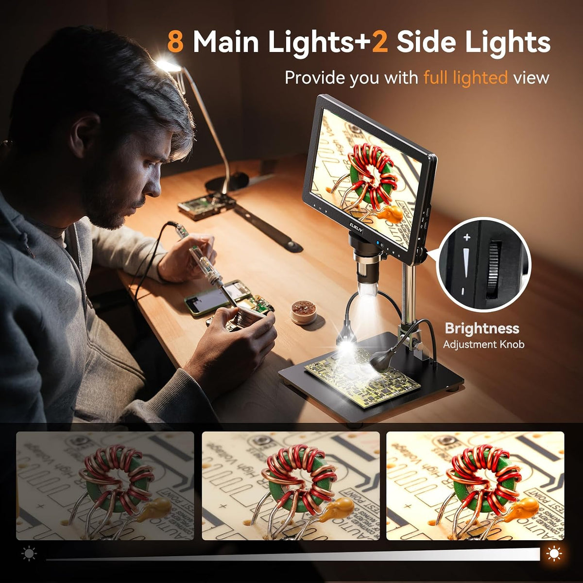 Elikliv EDM9 Max Digital Coin Microscope, Soldering Magnifier with Light