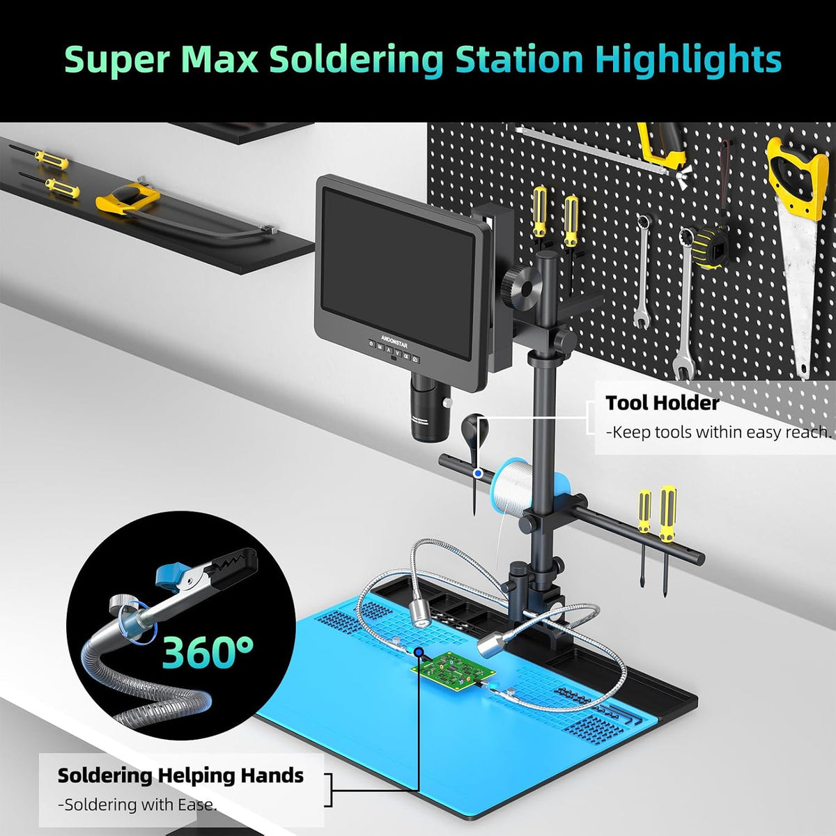 Andonstar AD249S-Max 10.1'' HDMI Digital Microscope 2000X 3 Lens