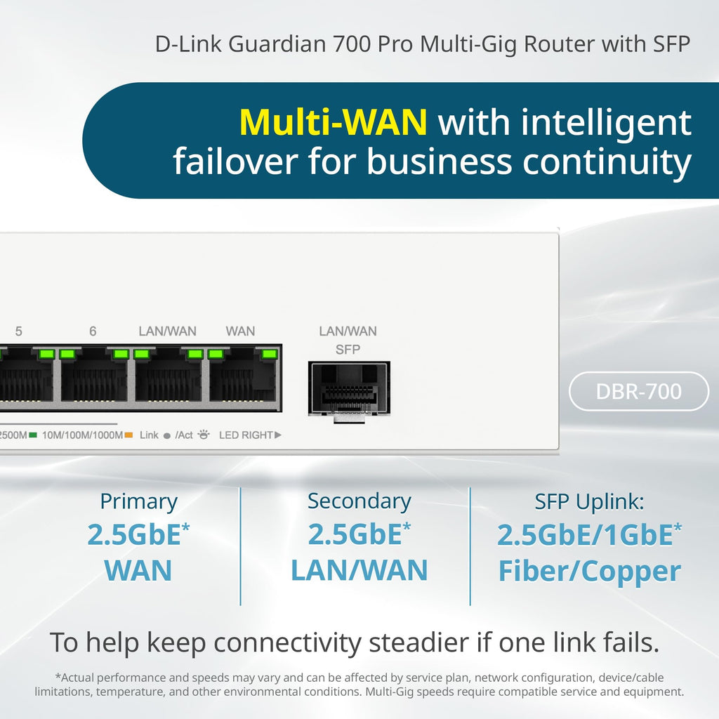 D-Link Guardian 600 PoE Multi-Gig Business Router (DBR-600-P), Premium Router with Multi-WAN Failover, SPI Firewall, 8X 2.5GbE PoE+ LAN, VPN