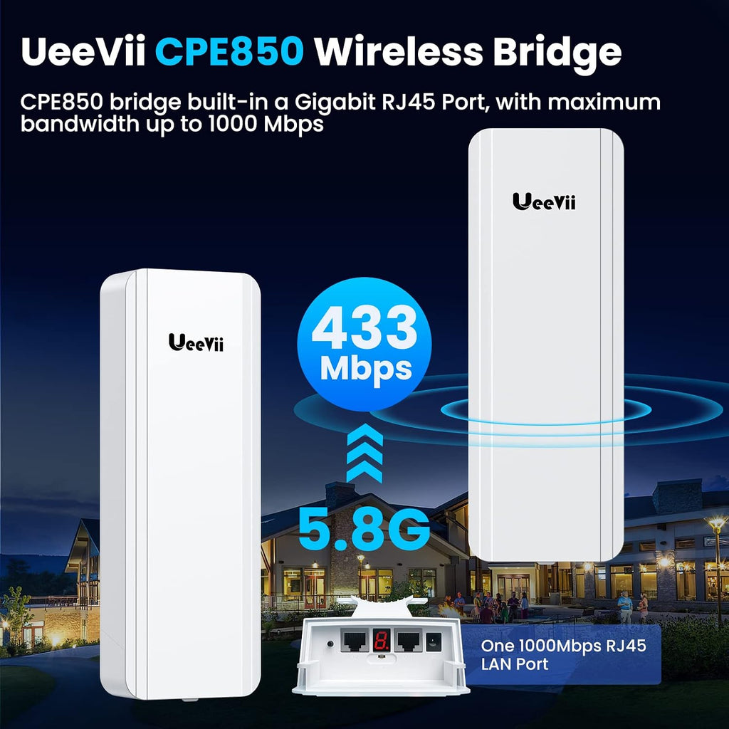 Gigabit Wireless Bridge, UeeVii CPE850 5.8GHz Point to Point WiFi Bridge