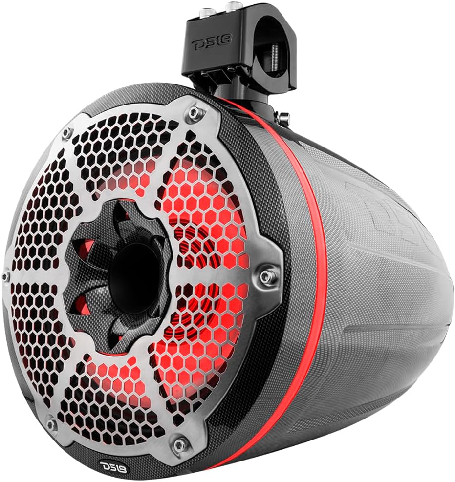 DS18 CF-X10TPNEO 10" Neodymium Marine Wakeboard Tower Speakers with Bullet Tweeter, Passive Radiator and RGB LED Lights - High Performance, Marine Grade IP65 Rated, 900W Max 300W RMS 4 Ohms (Pair)