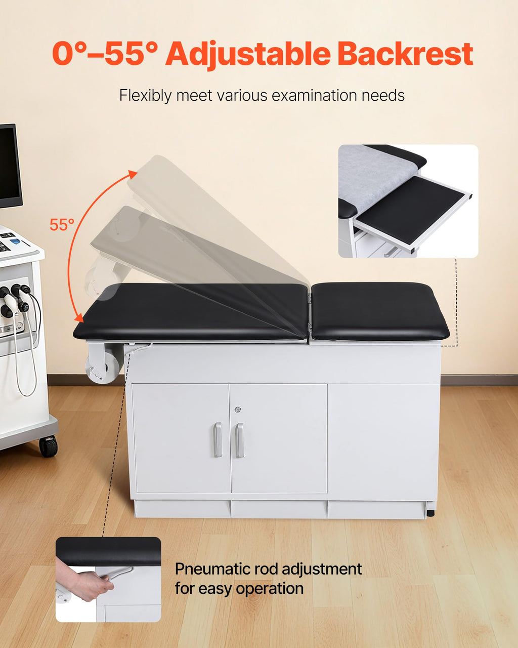 VEVOR Medical Exam Table, 500LBS Loading Medical Examination Bed with 0Â°â40Â° Adjustable Backrest, Physical Therapy Exam Table with Storage Shelf & Paper Roll Dispenser for Hospital Clinic Rehab Center