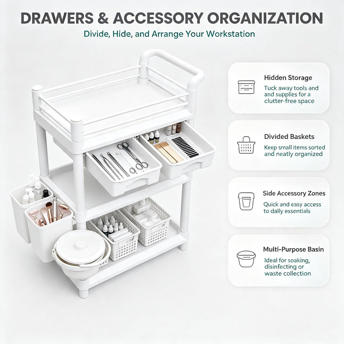 3-Tier Medical Mobile Trolley Cart