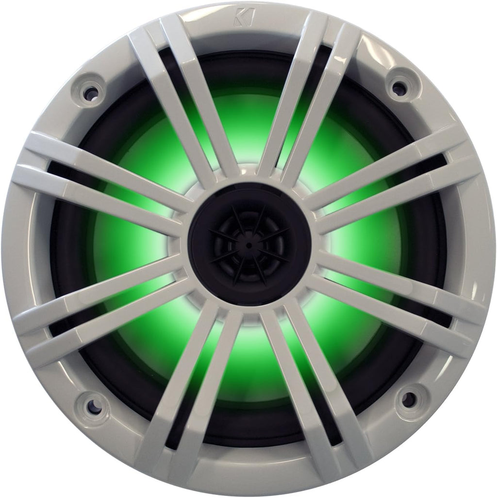 KICKER Marine Audio Bundle â (8) 6.5" White RGB LED 4-Ohm Coaxial Speakers (4 Pair) with 48KXMA800.8 800W 8-Channel Amplifier â OEM Replacement Boat System