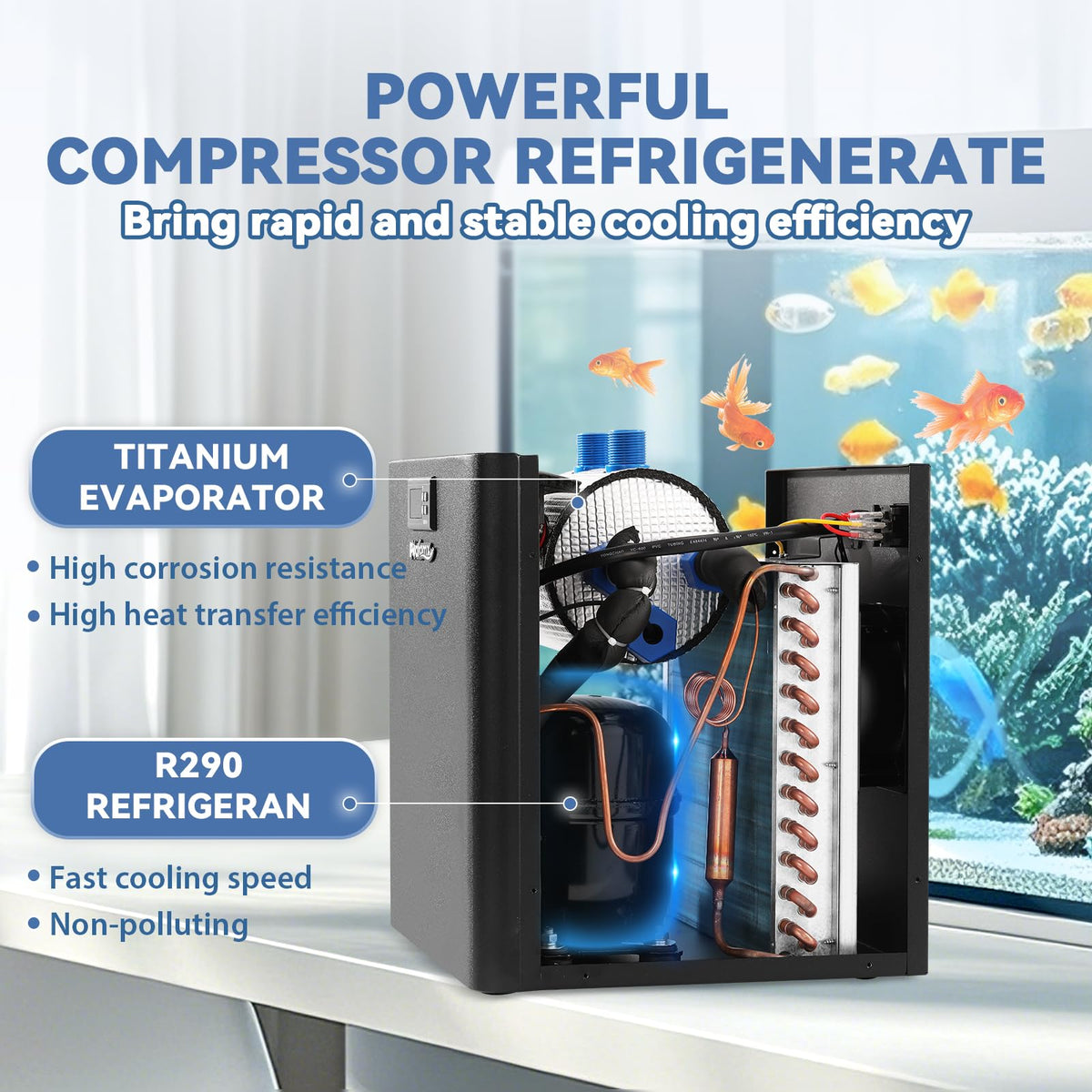 Poafamx 1/3 HP Aquarium Chiller, Quiet Fish Tank Water Chiller 40-80 Gal