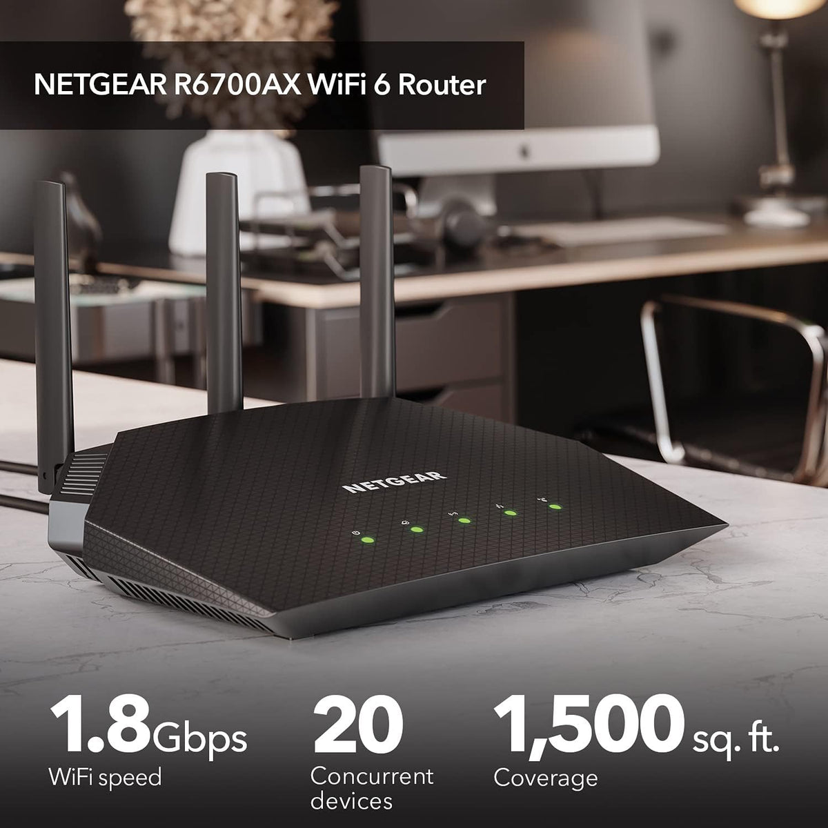 NETGEAR 4-Stream WiFi 6 Router (R6700AX) â Security Features, AX1800 Wireless Speed (Up to 1.8 Gbps), Covers up to 1,500 sq. ft., 20 Devices