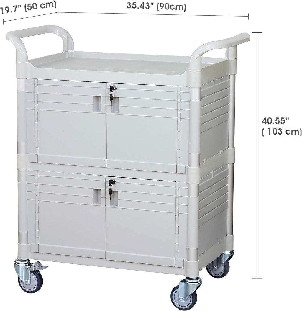 JaboEquip Larger Commercial Heavy Duty Hospital Cart, Lockable Medical Cart with 2 Doors for Hospital Clinic Medical Healthcare, JBG-3D2, Off-White