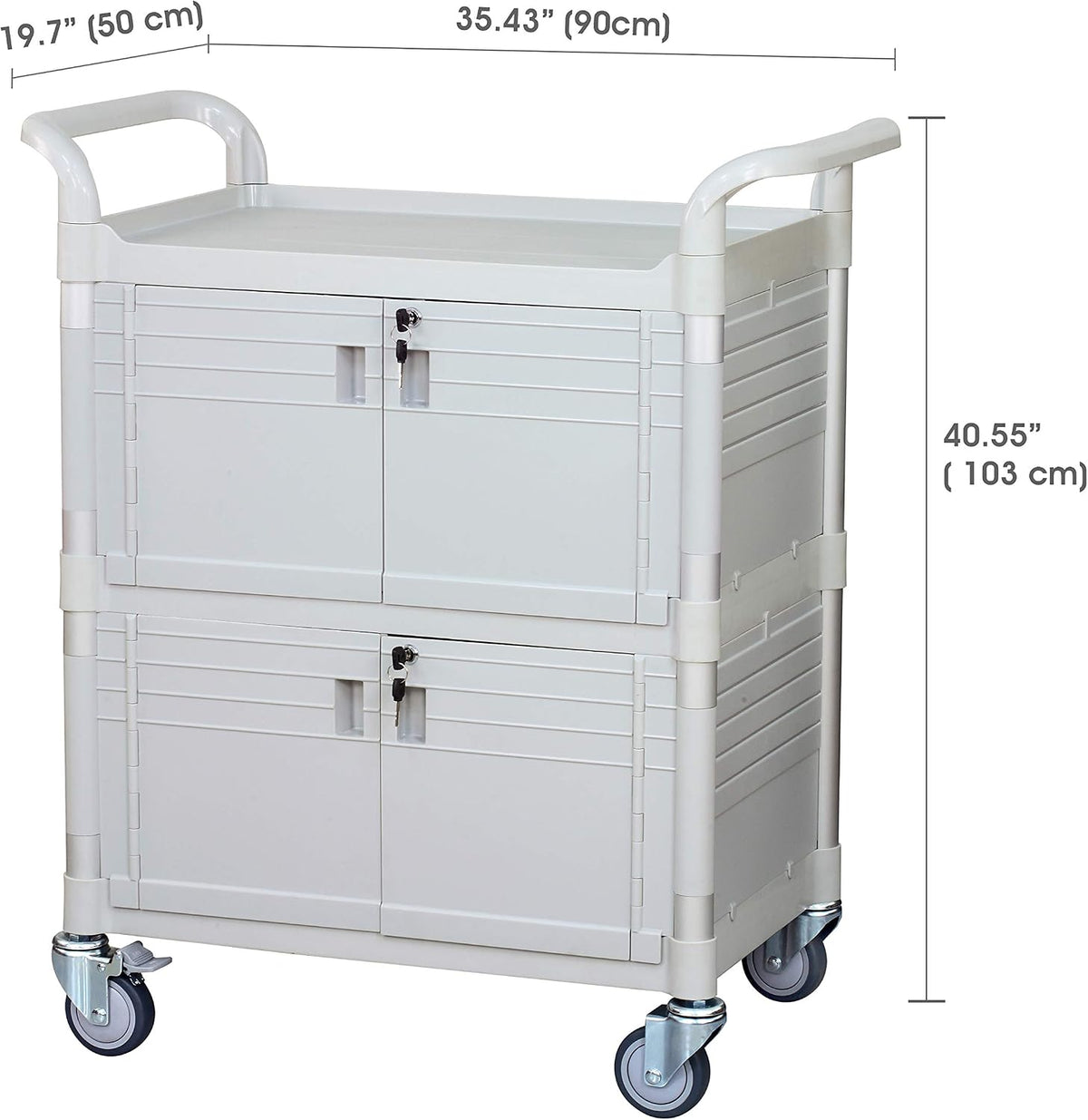JaboEquip Larger Commercial Heavy Duty Hospital Cart, Lockable Medical Cart with 2 Doors for Hospital Clinic Medical Healthcare, JBG-3D2, Off-White