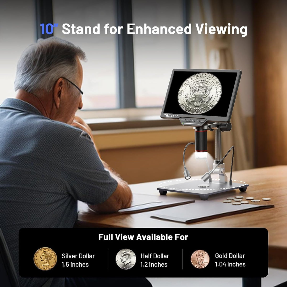 TOMLOV DM202 3K Digital Microscope, 10.1" HDMI Coin Soldering Magnifier
