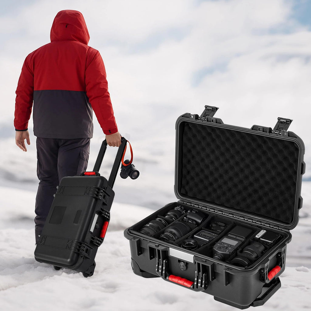 Relaxweex Rolling Camera Hard Case with 15 Padded Dividers & Wheels