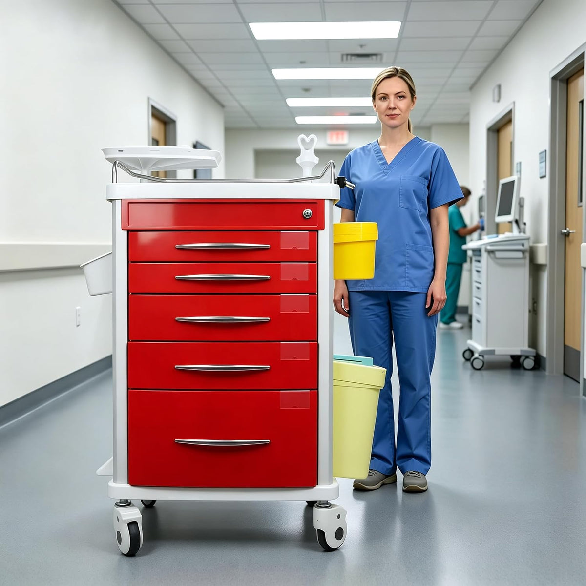 FDA Approved 5-Tier Medical Crash Cart with Auto-Sensing LED Lights