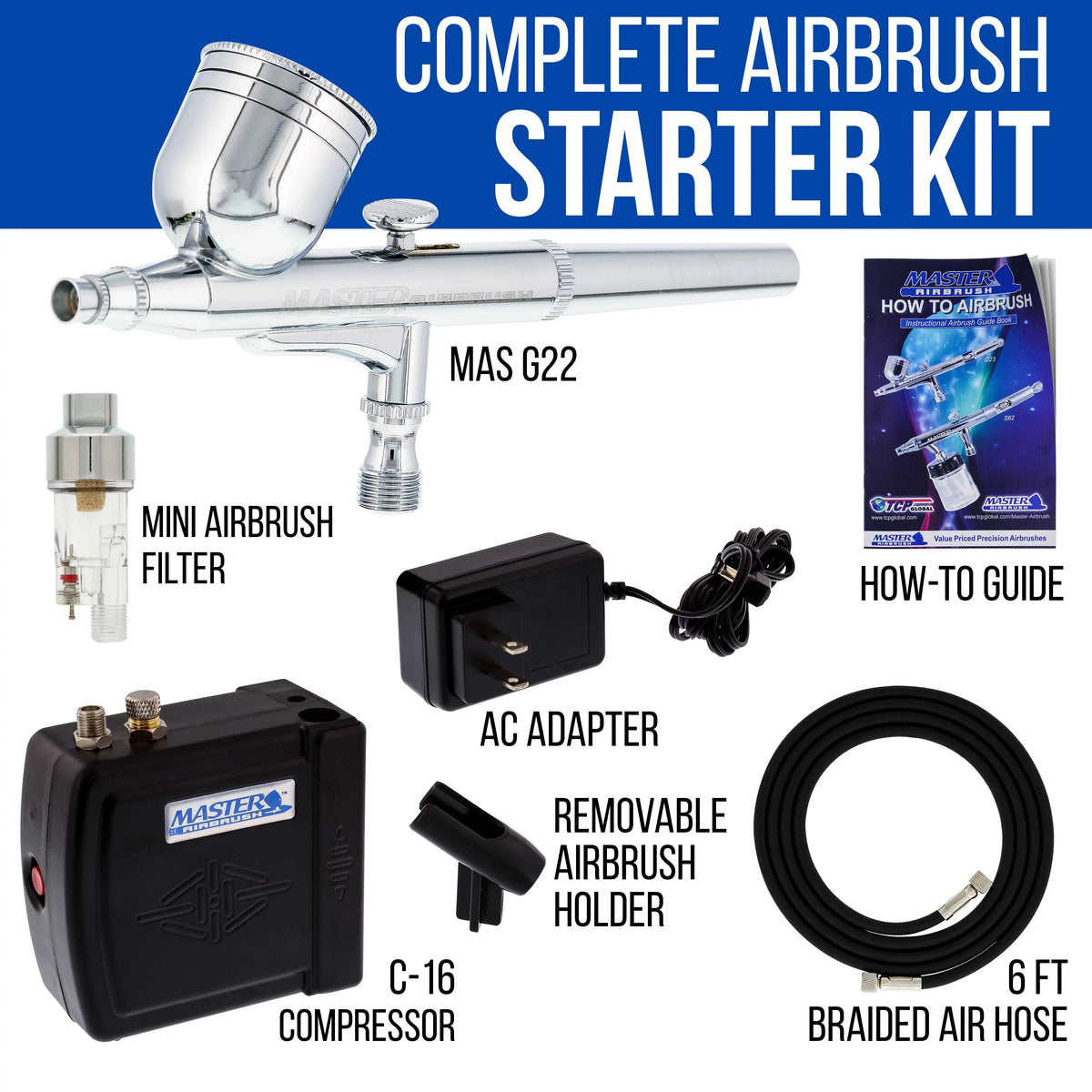 Airbrush Hobby Compressor Set & T Filter Air Shirt Kit Dual-Action Gravity Cake