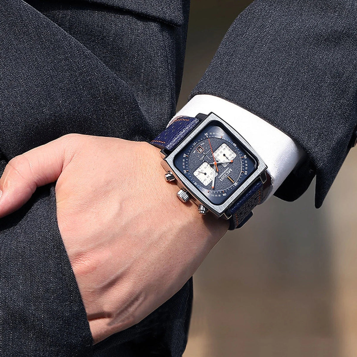 Leather Wrist MEGIR Watch Waterproof Quartz Fashion Luminous Men Calendar Square