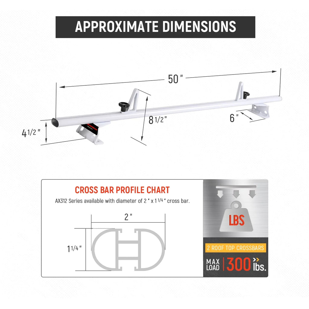 AX312-PR (50") White ProMaster AA-Racks Van City Aluminum w/ 2015-On Stopper 2 System RAM Ladder Roof Model Rack Bar