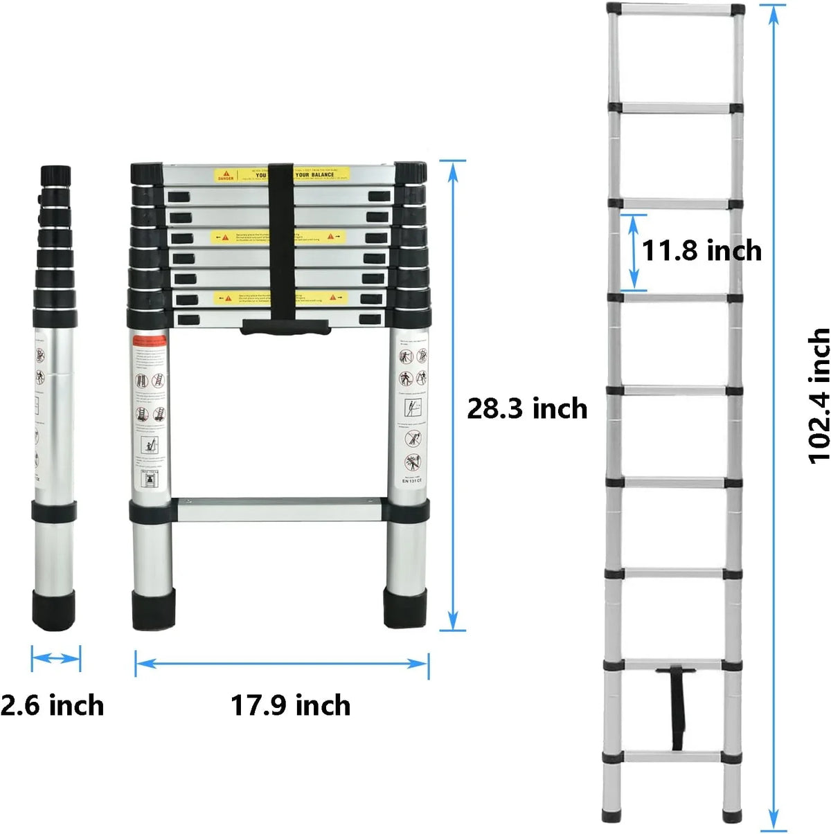 Telescoping Ladder, 8.5 Ft Aluminum Extension Ladder Step Ladders Loft Ladder Attic Ladder Collapsible Ladders For Home, Multi-Purpose Telescopic Compact Ladder For Roof, 330 Pound , En131