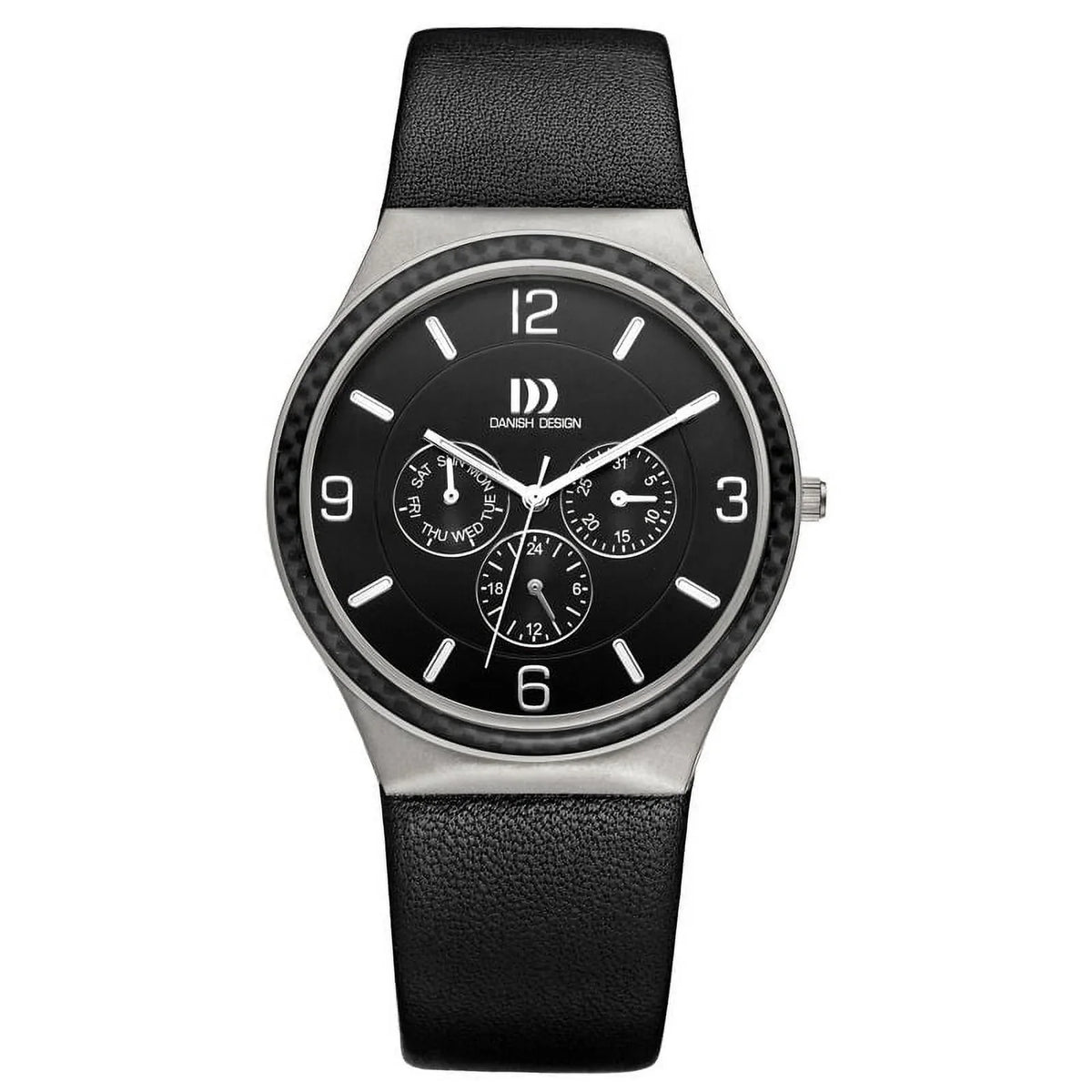 Danish Design Iq13Q994 Black Dial Titanium Leather Day/Date Quartz Men'S Watch