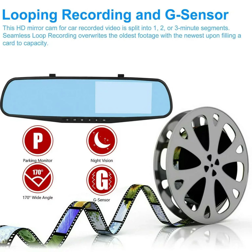 1 Pack 1080P Rearview Mirror Car Camera 4.3" Dash Cam For Cars Trucks,170°Wide Angle Dual Lens Car Cam Front Rear Dvr Monitor, Night Vision,Parking Monitor,Motion Detection,G-Sensor