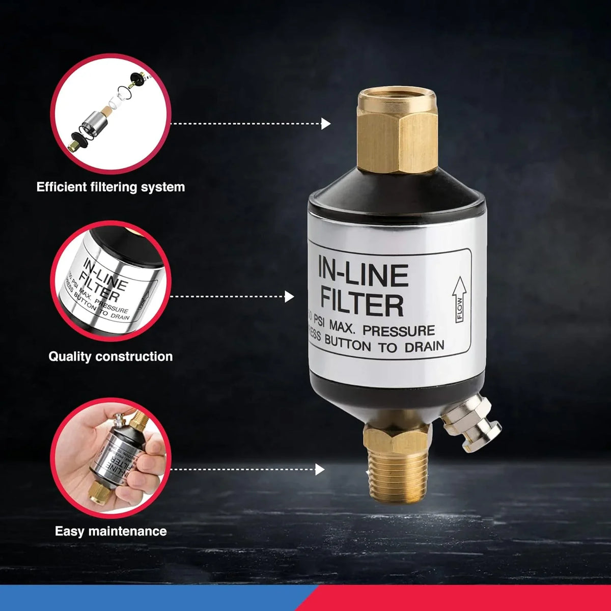 150 Outlet Pneumatic | Air Tool | NPT and Performance, Protect Separator | of Line Inlet | liquid 1/4" and for 30253A Black Optimize Oil Lifespan and Tools PSI Compressor Accessory NEIKO Air Air |