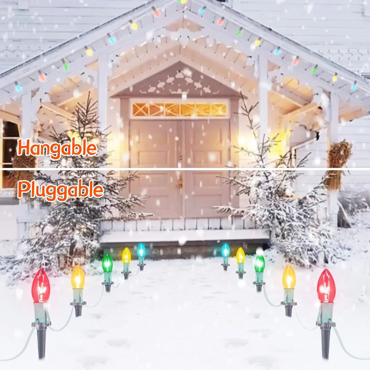 Alljoy Christmas Lights Outdoor C9 Christmas Pathway Lamp Patio Driveway Walkway Yard Stakes 51.5 Feet (2Sets)