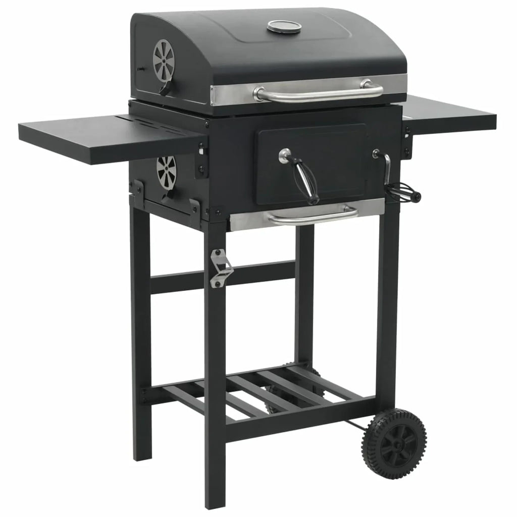 Charcoal-Fueled Bbq Grill With Bottom Shelf Black