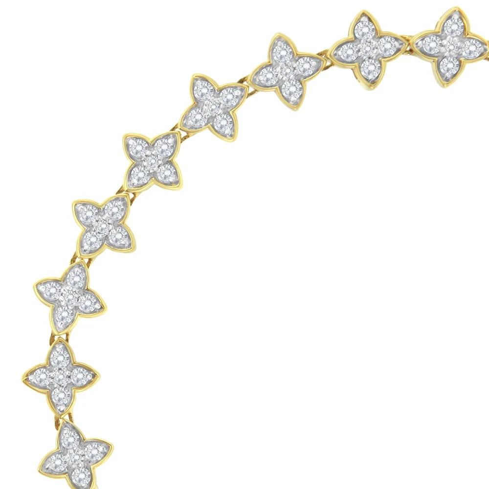 10K Yellow Gold 2.0 Cttw Round-Cut Diamond 4 Leaf Clover Link Bracelet (J-K Color, I1-I2 Clarity) - 7.25"