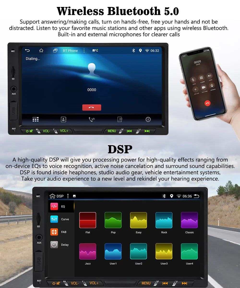 Android 11 Car Stereo With Wireless Apple Carplay Double Din Android Auto Car Radio 7 Inch Ips G+G Touch Screen Bluetooth Wifi Gps Navigation Mirrorlink Dsp Octa Core Backup Camera