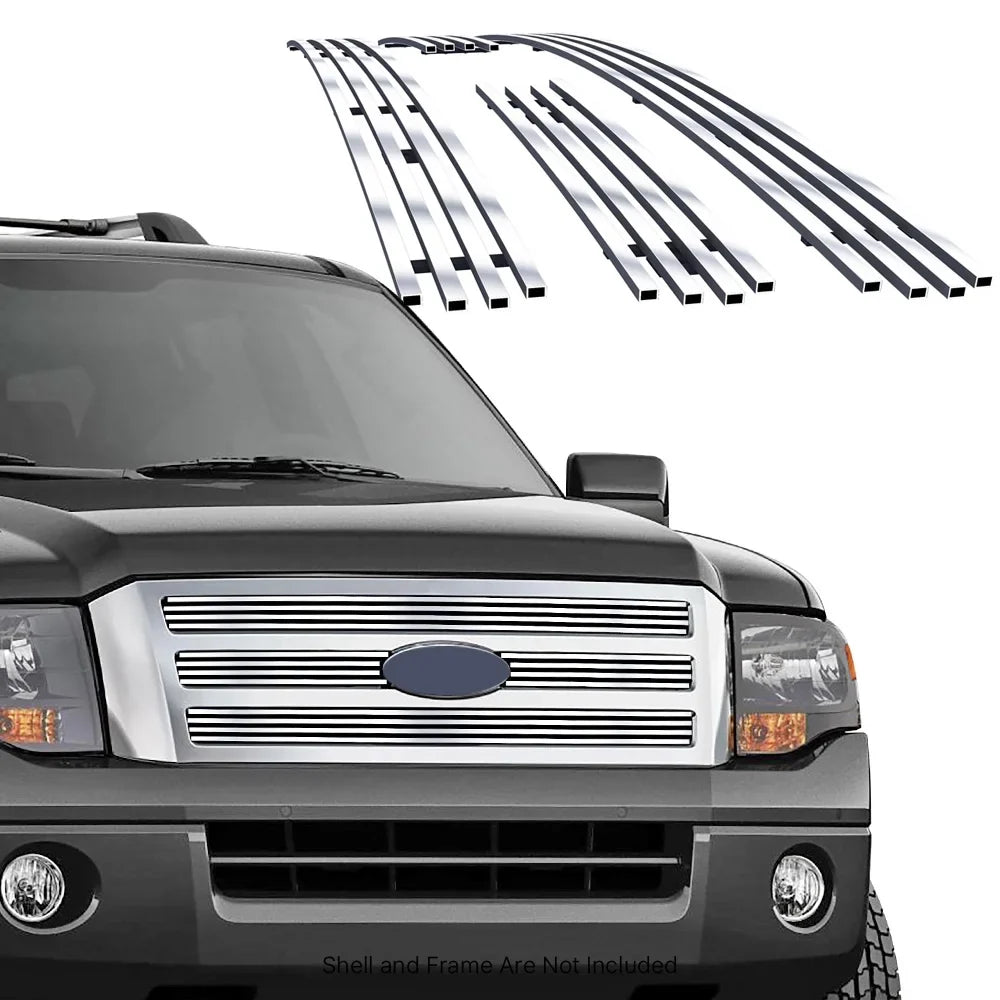 Aps Premium Stainless Steel Chrome 8X6 Billet Grille Compatible With Ford Expedition 2007-2014 Main Upper N19-S12356F
