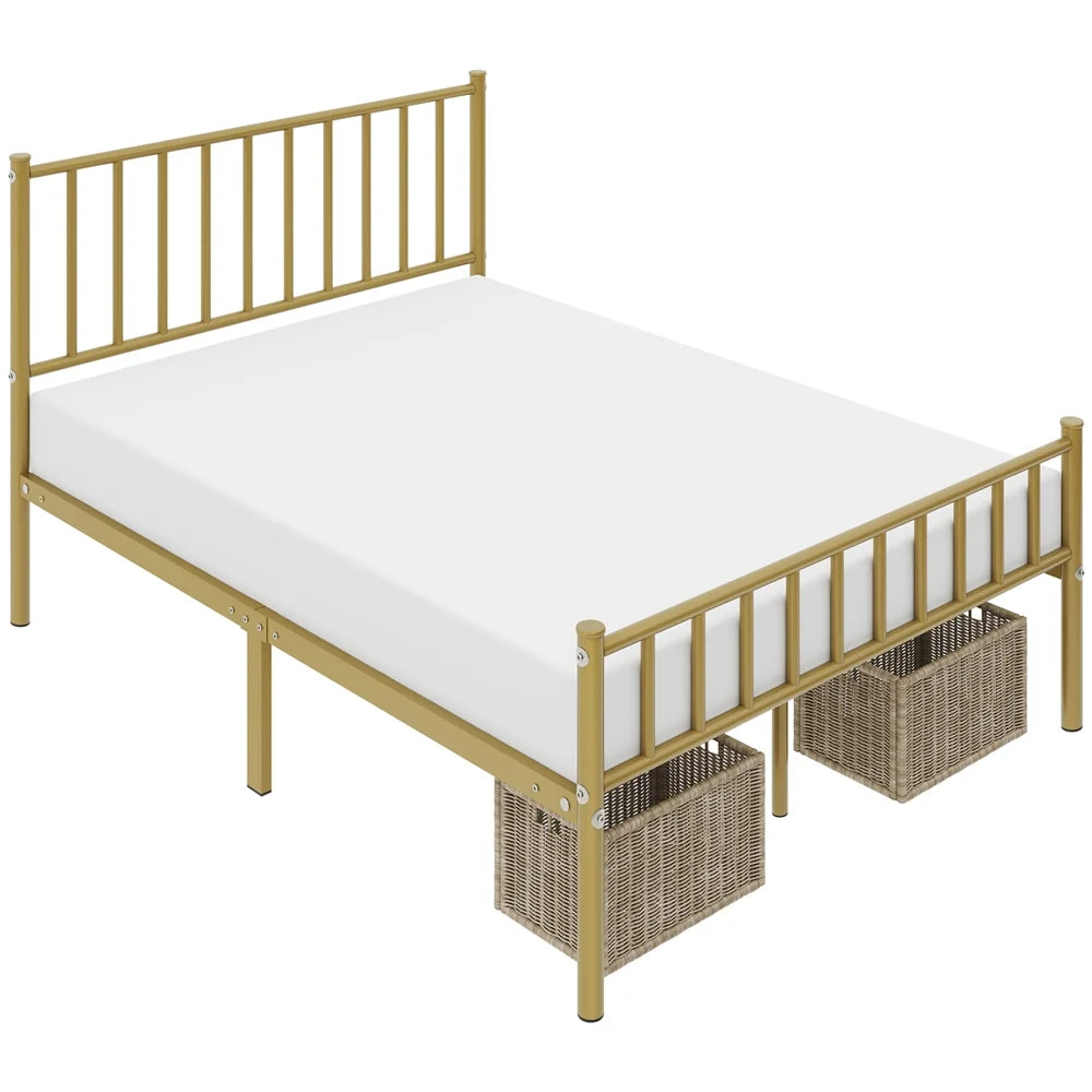 Easyfashion Justin Metal Platform Bed With Spindle Headboard And Footboard,Full,Antique Gold